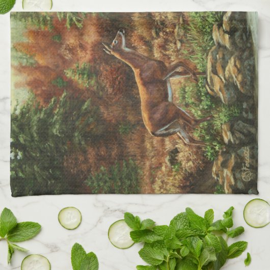 Linge De Cuisine Cerf blanc et cascade (Plié)