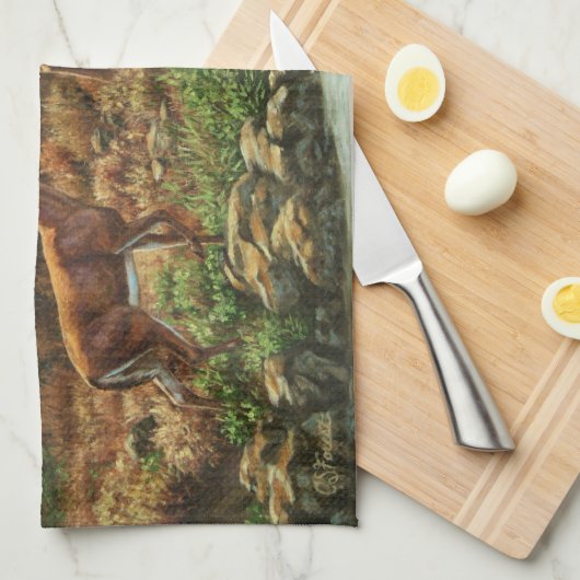 Linge De Cuisine Cerf blanc et cascade (Quart Plié)