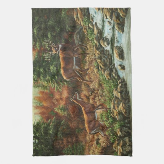 Linge De Cuisine Cerf blanc et cascade (Vertical)