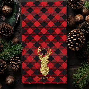 Linge De Cuisine Cerf de Noël en Or à Carreaux de Buffalo