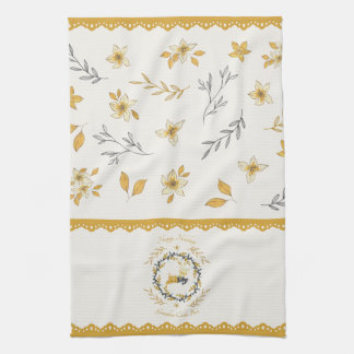 Linge De Cuisine Cerf de Noël Fleur Jaune Crème Floral