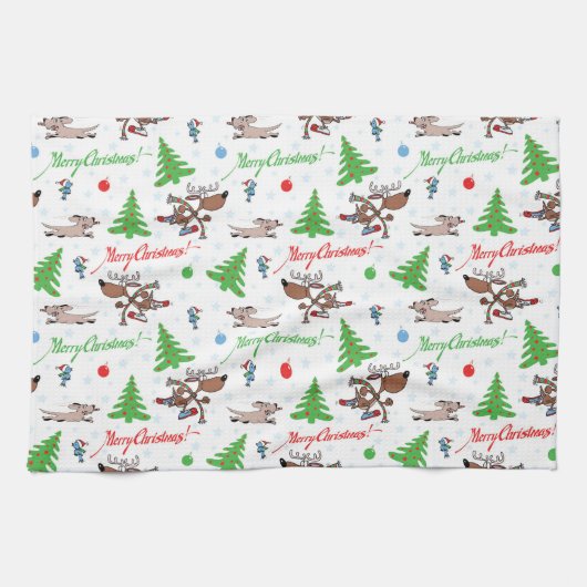 Linge De Cuisine cerf de Noël fou (Horizontal)