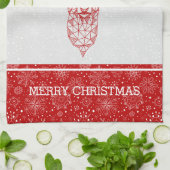 Linge De Cuisine Cerf de Noël géométrique moderne rouge (Plié)