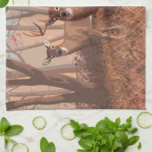 Linge De Cuisine Cerf De Virginie Dans La Forêt Style Rétro Nature (Plié)