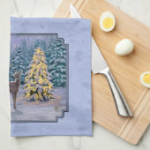 Linge De Cuisine Cerf et arbre de Noël Bleu d'hiver (Quart Plié)