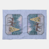 Linge De Cuisine Cerf et arbre de Noël Bleu d'hiver (Horizontal)