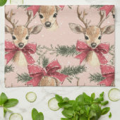 Linge De Cuisine Cerf mignon avec Bow rouge | Noël rouge (Plié)