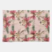 Linge De Cuisine Cerf mignon avec Bow rouge | Noël rouge (Horizontal)