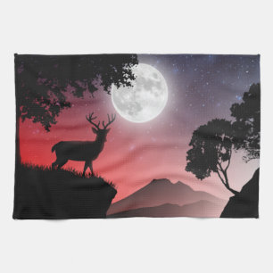 Linge De Cuisine Cerf sous la lune rouge