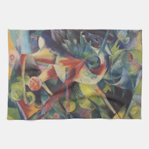 Linge De Cuisine Cerfs dans un jardin fleuri par Franz Marc, Art Vi