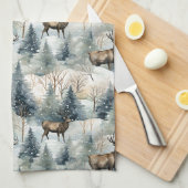 Linge De Cuisine Cerfs de la forêt aquarelle d'hiver (1) (Quart Plié)