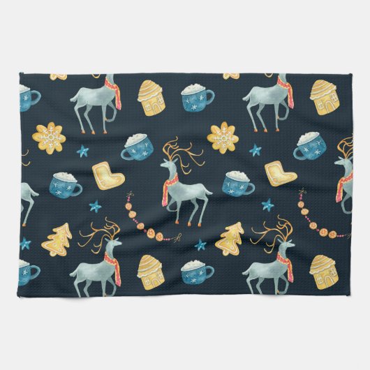 Linge De Cuisine Cerfs de Noël : Aquarelle Motif sans ambages (Horizontal)