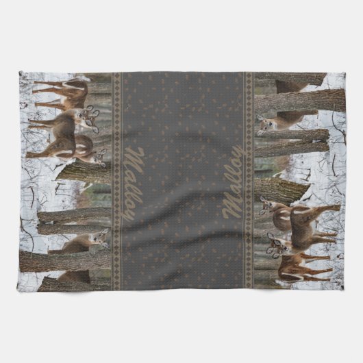 Linge De Cuisine Cerfs et Pinecones d'hiver (Horizontal)
