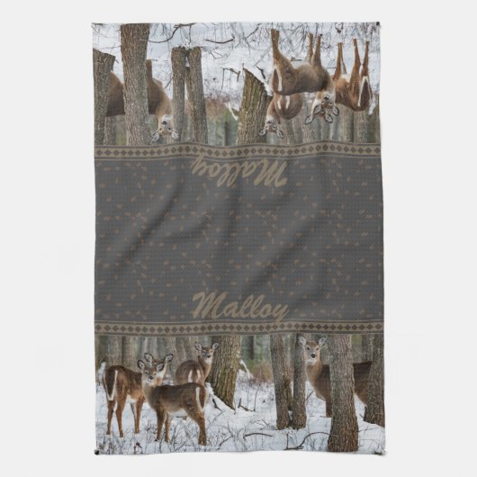 Linge De Cuisine Cerfs et Pinecones d'hiver (Vertical)