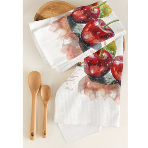 Linge De Cuisine Cerises amoureuses en Aquarelle, sur mesure