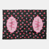 Linge De Cuisine Cerises d'aquarelle éparpillées Monogramme (Horizontal)