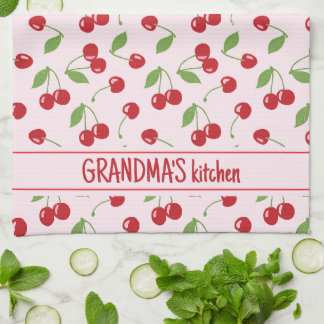 Linge De Cuisine Cerises Motif Avec Pale Rose Nom Apron