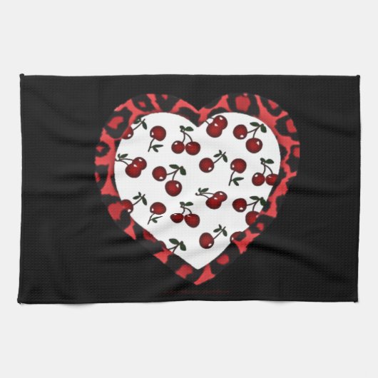 Linge De Cuisine Cerises RAB Imprimé Léopard Cœur Rockabilly (Horizontal)