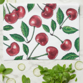 Linge De Cuisine Cerises rouges sur blanc (Plié)