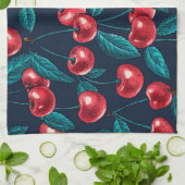 Linge De Cuisine Cerises rouges sur bleu foncé (Plié)