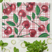 Linge De Cuisine Cerises rouges sur en vichy rose (Plié)