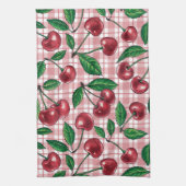Linge De Cuisine Cerises rouges sur en vichy rose (Vertical)