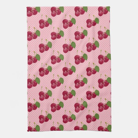 Linge De Cuisine Cerises rouges sur rose avec points blancs mignonn (Vertical)