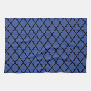 Linge De Cuisine Cerulean bleu et Trellis marocain noir Quatrefoil