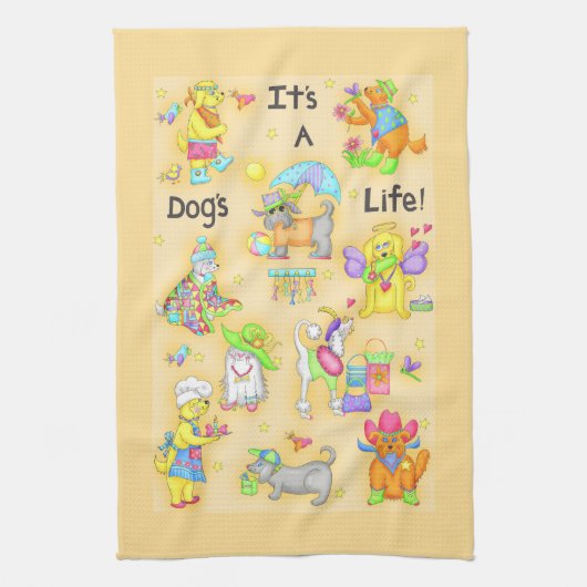 Linge De Cuisine C'est une vie de chien Whimsy Funny Chiens Jaune (Vertical)
