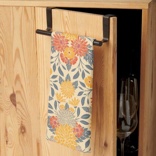 Linge De Cuisine Chaleureux Jaune, Orange & Bleu Floral (Pliage en tiers)