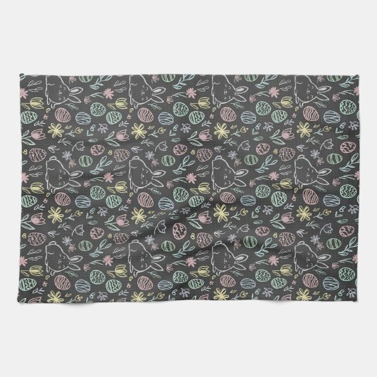 Linge De Cuisine Chalkboard Easter Bunny Doodle Pattern (Horizontal)