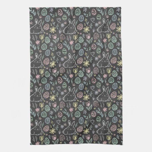 Linge De Cuisine Chalkboard Easter Bunny Doodle Pattern (Vertical)