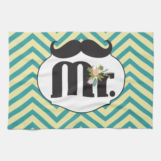 Linge De Cuisine Chalkboard Mr Jaune et Green Zigzag Chevron (Horizontal)