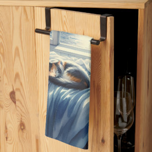 Linge De Cuisine Chambre côtière au clair de lune avec chat endormi