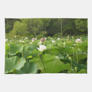 Linge De Cuisine Champ de fleurs de Lotus Jardin d'été