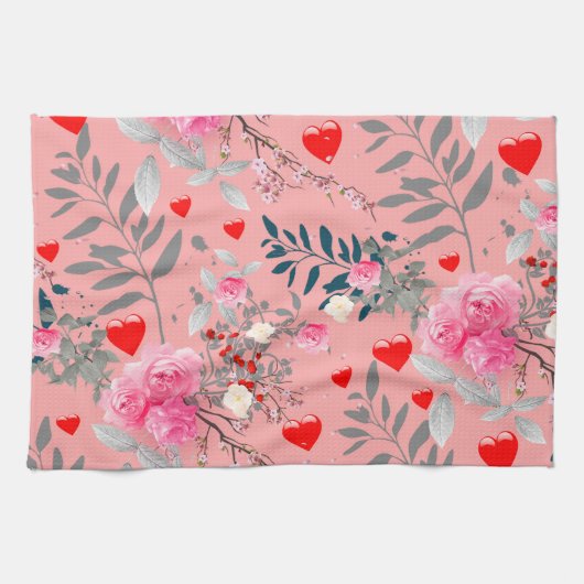 Linge De Cuisine Champ de fleurs roses (Horizontal)