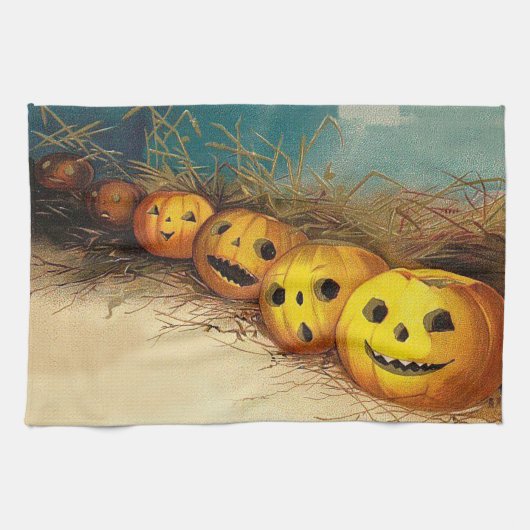Linge De Cuisine Champ de foin Citrouille Jack O'Lantern (Horizontal)