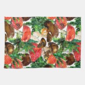 Linge De Cuisine Champignons d'aquarelle et motif de fougères verte (Horizontal)