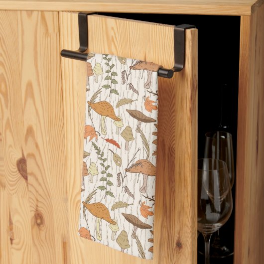Linge De Cuisine Champignons et Feuilles d'automne - motif sans sou (Pliage en tiers)