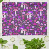 Linge De Cuisine Champignons & Fleurs Vibrants rose, violet & noir (Plié)