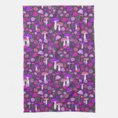 Linge De Cuisine Champignons & Fleurs Vibrants rose, violet & noir (Vertical)