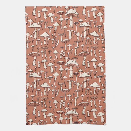 Linge De Cuisine Champignons Imprimer sur Terracotta Brown (Vertical)