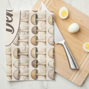 Linge De Cuisine Champignons motif brun, beige et gris
