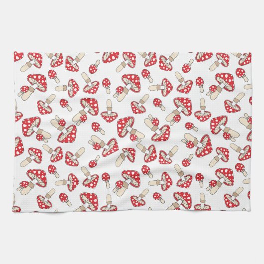 Linge De Cuisine Champignons Pots Rouges (Horizontal)