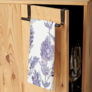 Linge De Cuisine Champs de Lavande Motif de Fleur Aquarelle Viole