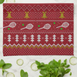 Linge De Cuisine Chandail de Noël de Tennis Motif tricoté Rouge Noë<br><div class="desc">Design d'illustration des journées et nuits d'hiver chaudes et douillettes, avec un pull de Noël drôle et tricoté classique avec raquettes de tennis et balles de tennis vertes, cloches de jingle, sapins et flocons de neige. Un motif minimaliste en chandail Xmas design festif en bleu clair et blanc pour les...</div>