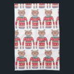 Linge De Cuisine Chandail laid drôle de Noël, amoureux des chats<br><div class="desc">Serviette de cuisine drôle de Noël de vacances d'hiver comportant un chat utilisant des verres rouges et un chandail "laid" de Nordic de Noël. En fait, nous pensons qu'il est plutôt mignon ! Fait Noël ou un cadeau d'anniversaire parfait d'hiver pour des amoureux de les chats. En outre grand l'échange...</div>