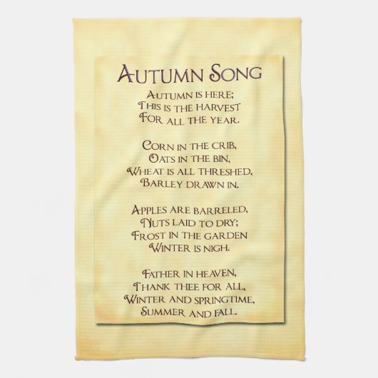 Linge De Cuisine Chanson d'automne Thanksgiving Poème (Vertical)