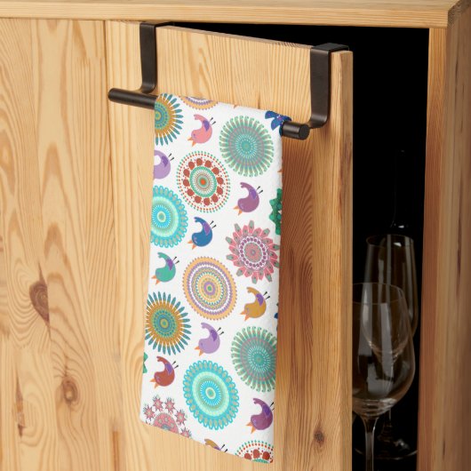 Linge De Cuisine Chanter Bird et Mandala Cute Folk Art Motif (Pliage en tiers)