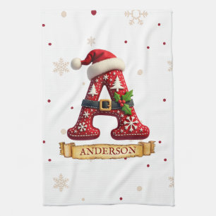 Linge De Cuisine Chapeau de Père Noël Rouge Noël Lettre A Nom